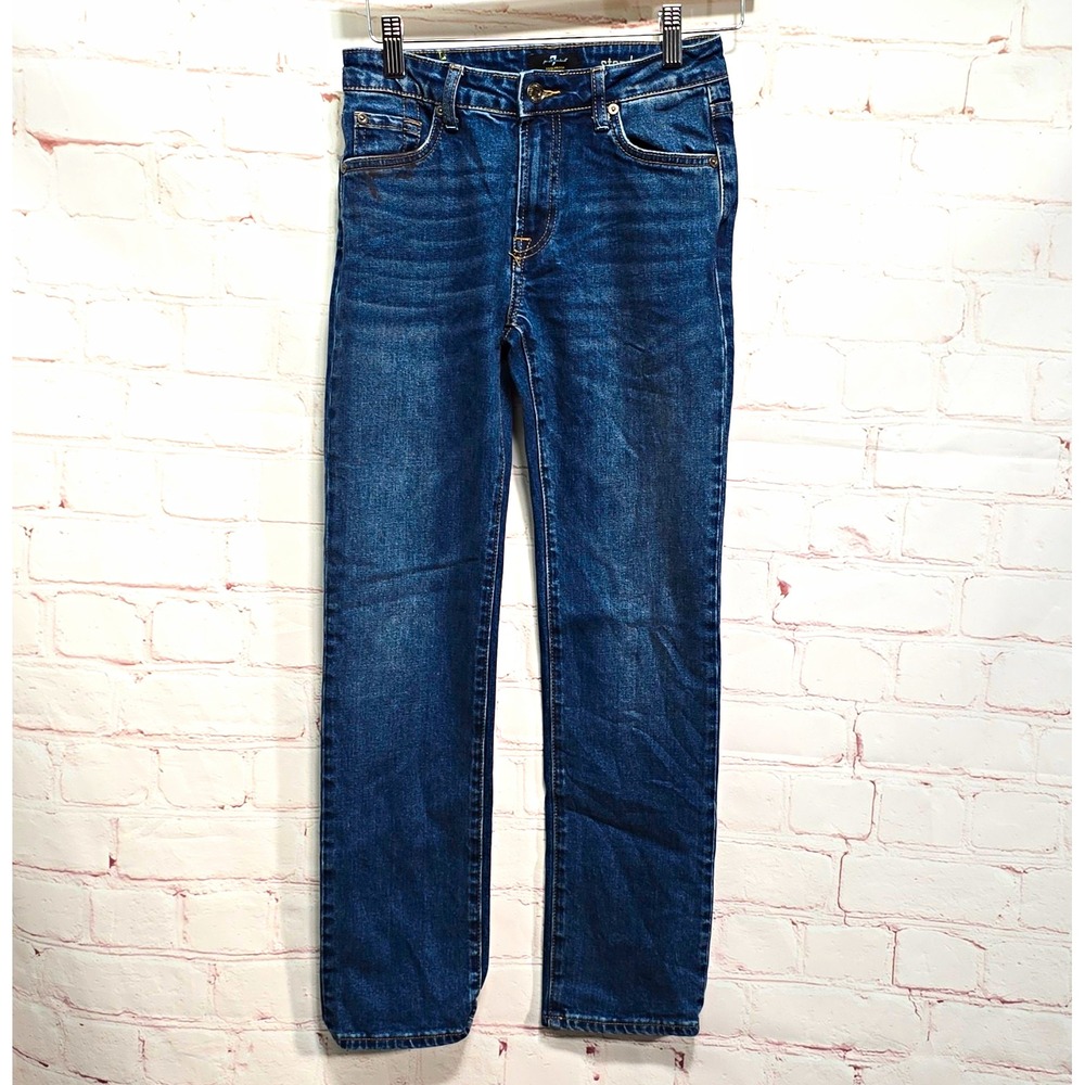 7 For All Mankind Foolproof Denim Blue Mid Rise Slim Straight Stretch Jeans 24